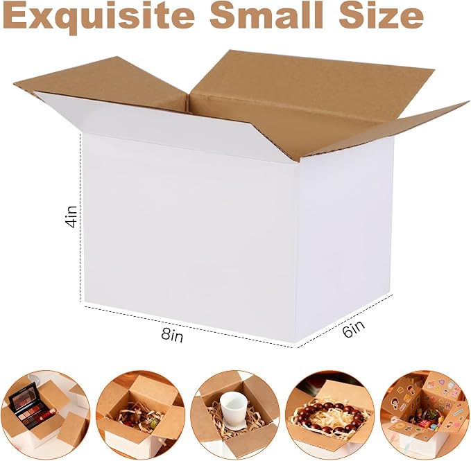 Shipping Boxes,8x6x4inches 15 PCS Shipping Boxes,White Corrugated Cardboard Boxes for Packing, Mailing, Moving,Gifts & Storage,Heavy-Duty（White ）