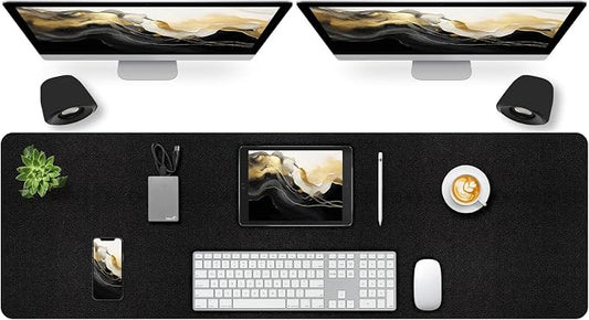 Leather Desk Pad Mat, Large Black Desk Mat, 47.2" x 16.9" | Non-slip and Waterproof Computer Mat, Desk Protector for Office/Home, Desk Accessories