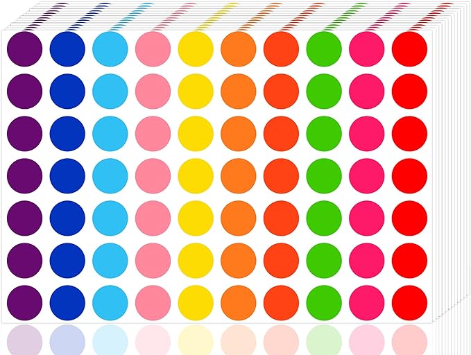 7000 Piece Dot Stickers - 3/4 inch Color Coding Circle Labels, 10 Color Circle Stickers for Office, Classroom, Students