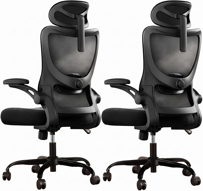 Marsail Ergonomic Office Chair with 3D Armrests, Pack of 2 | Office Desk Chair with High Back Mesh, Adjustable Lumbar Support, Rolling Work Swivel Task Chairs with Wheel, Headrest, home