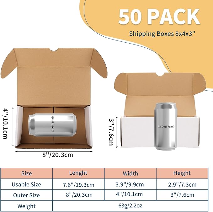 ZBEIVAN 8x4x3 White Shipping Boxes Set of 50, Corrugated Cardboard Mailer Boxes for Packaging Small Business Mailing Gifts