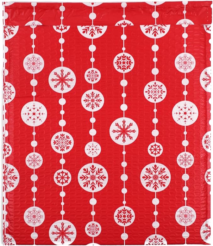 Bubble Mailers 12x15" - Red Snowflake Baubles (Writable Area) - 10 Pack - Large Padded Envelopes 12x15 - Poly Bubble Mailers Padded Mailers - Holiday Bubble Envelopes