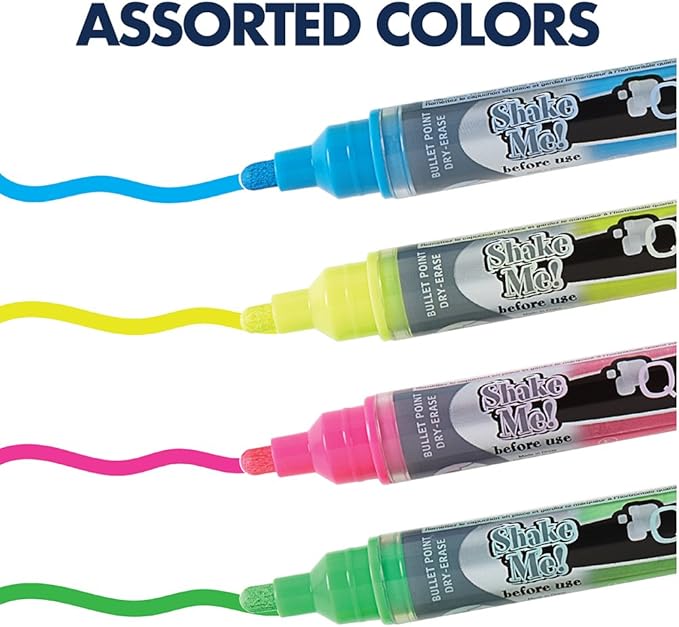 Quartet Dry Erase Markers, Glass Whiteboard Markers, Bullet Tip, White Board Dry Erase Pens for Teachers, Home School & Office Supplies, Assorted Neon Colors, 4 Pack (79551)