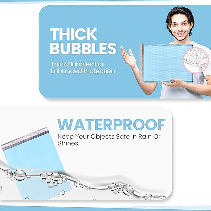 Light Blue Poly Bubble Mailers 14.50x20 Inch #7 | Self Seal Large Padded Envelopes | Air Cushioned Bubble Mailer | Usable Size 14.25x19 Inch | Waterproof Lightweight Mailing Shipping Bags | 100 Pack