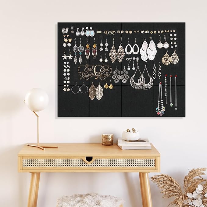 Large Cork Boards for Walls 48"x36", 12 Pack Felt Wall Tiles with 60 Pushpins，50 Safe Removable Adhesive Tabs, 10 Hooks and Clips, Black Bulletin Board, Felt Board Pin Board Tack Board for Office