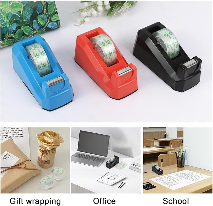 BOMEI PACK Tape Dispensers Desk, 1 Pack Blue with 6Rolls Transparent Tape Refills, 1 Inch Core, for Gift Wrapping, School, Office and Home