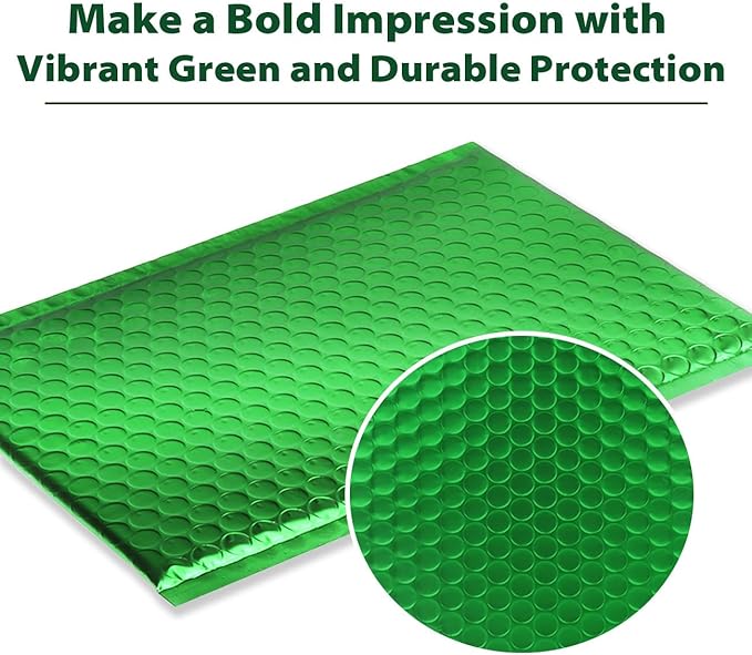 Metallic Matte Green Bubble Mailers - Durable 4x8 Inch Padded Envelopes - Tear-Resistant Shipping Bags, Pack of 25