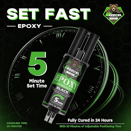 2 Part Black Epoxy Glue 5 Minute Set Adhesive, 1.7 oz Syringe | Fast-Setting 2-Part Strong Epoxy Adhesive, Black Ultra Strong Epoxy Resin Glue for Plastic, Metal, Glass, Ceramic, 2 Pack