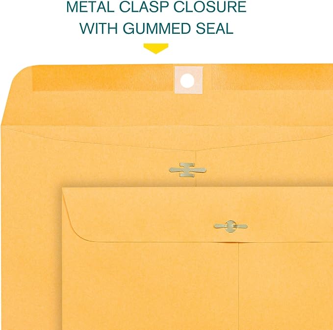 Clasp Envelopes – 10x15 Inches Brown Kraft Catalog Envelopes - 30 Pack - with Clasp Closure & Gummed Seal – 28lb Heavyweight Paper Envelopes for Home, Office, Business, Legal or School.