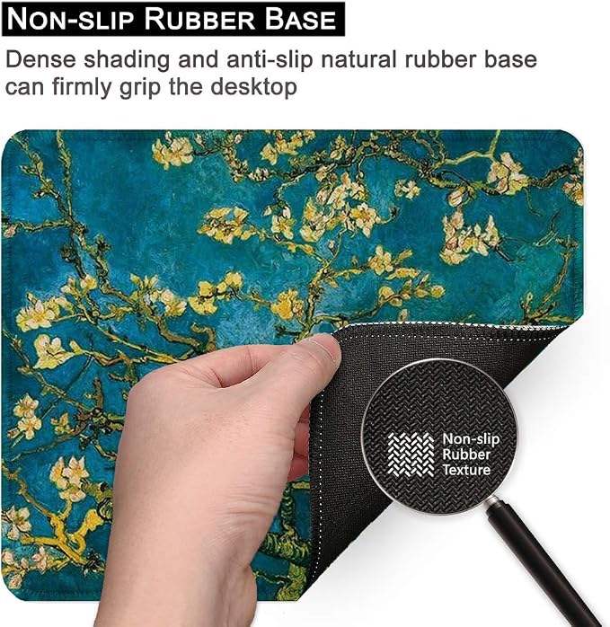 BOSOBO Mouse Pad, Art Design Blossoming Almond Tree Mouse Mat, Anti Slip Floral Mousepad for Desktop, Computer, PC and Laptops, Customized Mouse Pad for Office and Home, Rectangle 10.2 x 8.3 Inch