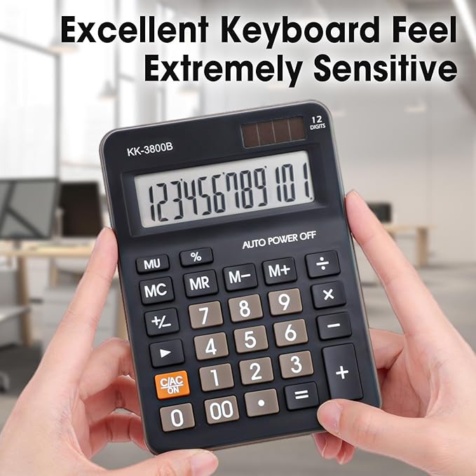 2 Pack Calculator, 12 Digit Desk Calculator with Large LCD Display & Big Buttons, Dual Power Solar & Battery, Standard Basic 4 Function Calculator