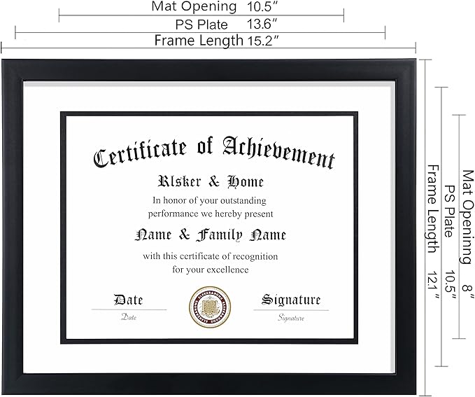 ELSKER&HOME 11x14 Diploma Frame, 8.5x11 Certificate&Document with Mat or 11x14 Inch Without Mat, Black Frames, Display Degree or Award Frames (Double Mat, White with Black Rim, 1 Pack)
