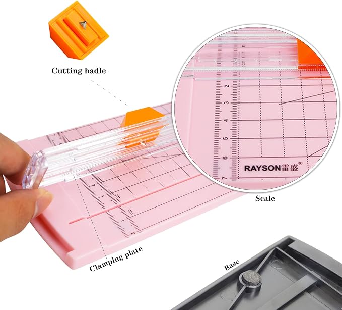 Rayson Paper Cutter Trimmer, A4 Size, 12" Craft Cutter, Light Pink | A4 12" paper trimmer for coupons, craft paper, photos and DIY projects; compact light pink design.