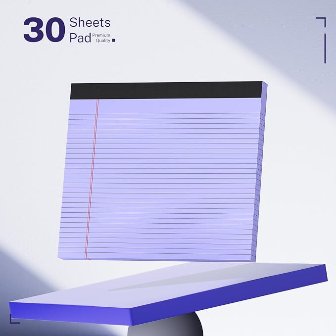 AILZFEI 3 Pack Wide Legal Pads 11" x 9.5" (Landscape Format) Purple College Ruled Note Pad Narrow Ruled 30 Sheets per Notepad Perforated Writing Paper with Thick Backboard Horizontal Pads of Paper