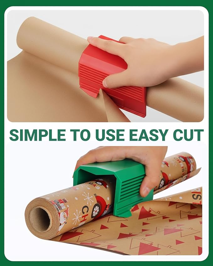 2PC Wrapping Paper Cutter Set | Gift Wrap Cutter Dual Blade Desktop Paper Roll Trimmer for Small Medium Jumbo Rolls | Wrapping Paper Roll Cutting Tool | Gift Wrap Gadgets for Crafts