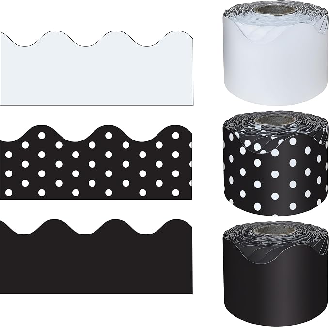 Carson Dellosa Polka Dot Bulletin Board Border Sets for Classrooms, 3 Pack | Black and White Polka Dot Farmhouse Classroom Décor, Teacher Supply, School, Office Cork or Whiteboard, Wall, Locker
