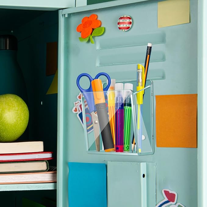 Acrylic Whiteboard Marker Holder, Magnetic or Adhesive Mount Marker Organizer for Fridge, Classroom and Office, Clear Dry Erase Marker Storage, Holds 8+ Markers