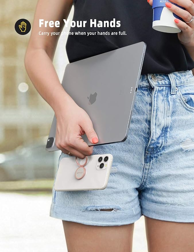 Lamicall Rose Gold Cell Phone Ring Holder, Universal Adhesive Finger Grip | Ring Stand Kickstand for iPhone 17 16 15 Pro Max Galaxy S26 S25 All Androids, Christmas Gift Decor for Women