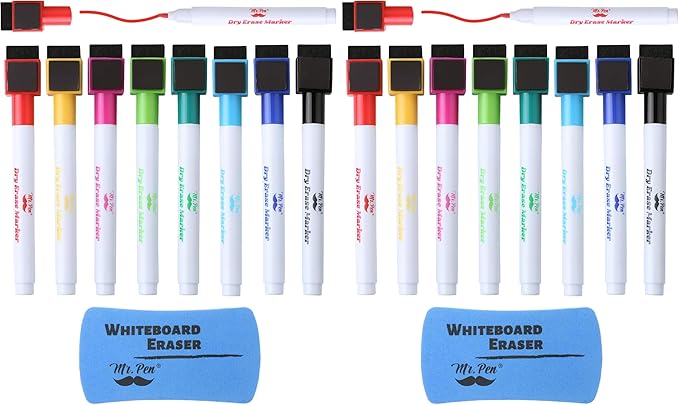 Mr. Pen- Magnetic Dry Erase Markers, 16 Pack with Eraser, Magnet, Fine Tip Dry Erase Pens
