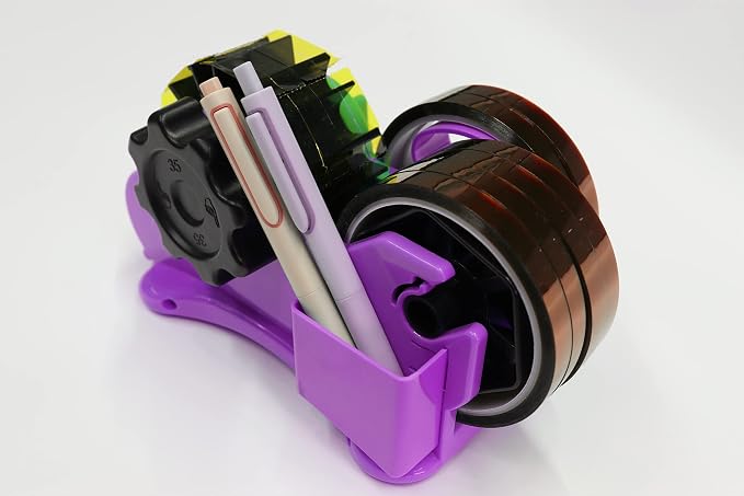 Purple Heat Tape Dispenser Sublimation - Multiple Roll Cut Heat Tape Dispenser 1" & 3" Core Double Reel Cores Sublimation for Heat Transfer Tape, Semi-Automatic Tape Dispenser with Compartment Slots