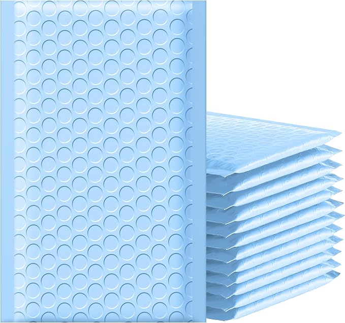 Famagic Bubble Mailers 4x8 Inch 100pcs Light Blue Shipping Bags, Chic Packaging Bags For Small Business, Colored Padded Mailing Envelopes, Opaque Matte Self Seal Bubble Poly Mailers Bulk #000