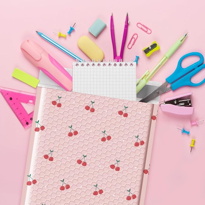 METRONIC Bubble Mailers 8.5x12 Inch 240 Pack Cherry Pink Padded Envelopes | Usable Size 8.5x11", Self Seal Bubble Envelopes Bulk Strong Adhesion Mailing Envelopes for Small Business, Books, Cute Design