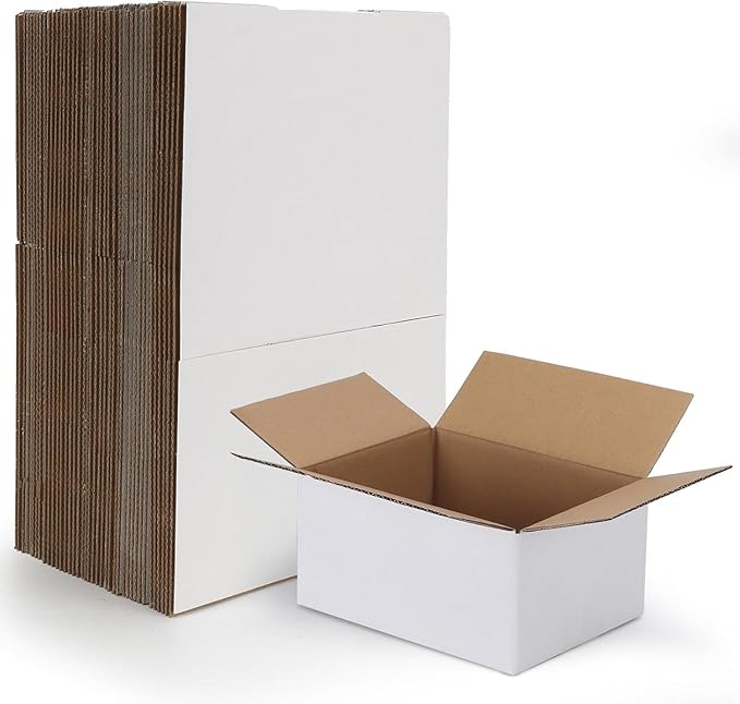 HORLIMER 8x6x4 Shipping Boxes Set of 40, White Corrugated Cardboard Mailer Box for Packing Small Business