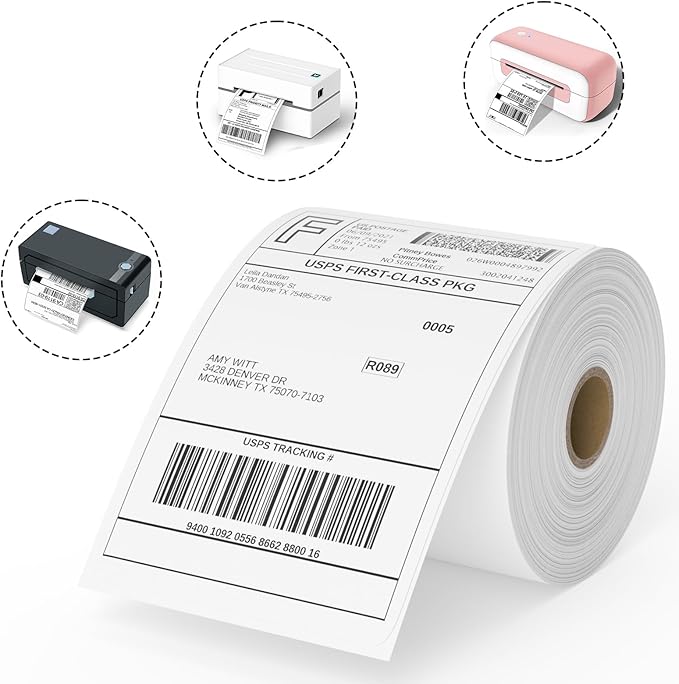 4" x 6" Direct Thermal Labels Roll, 450 Labels/Roll, White Perforated Shipping Labels Compatible with Zebra, Elton Printers(1 Roll)
