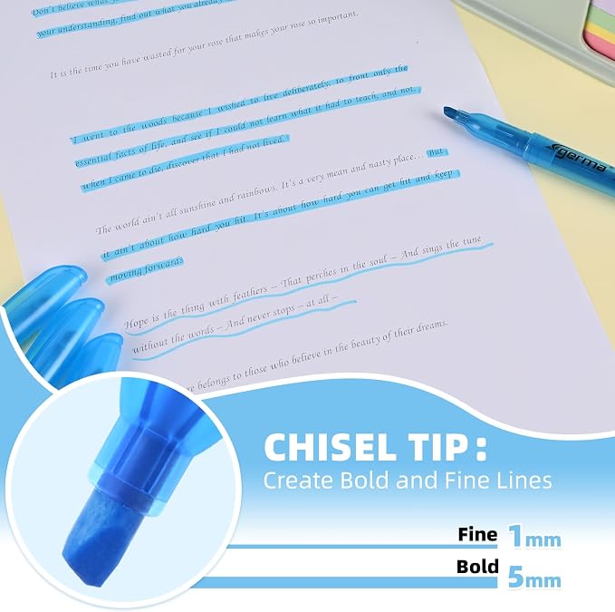 Cgerma Blue Highlighters 30 Pack, Chisel Tip Highlighter Bright Color, Dry Quickly, Smudge Proof Perfect for Students Adults Studying, Organizing, Coloring, Highlighting in Classroom, School, Office