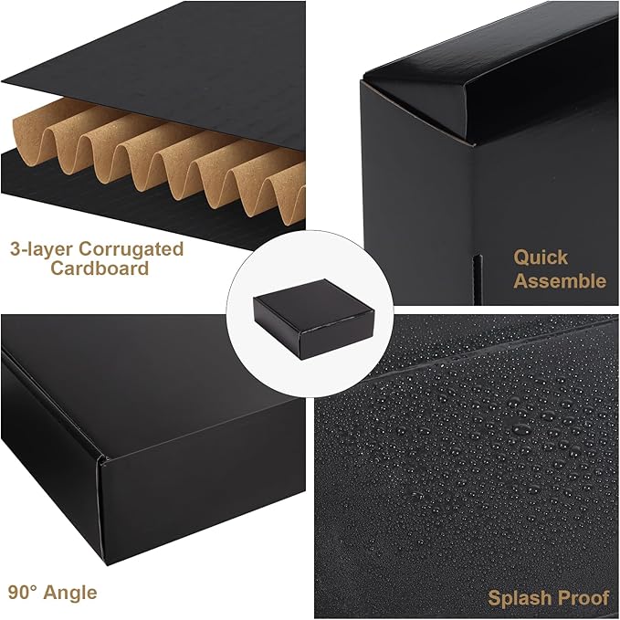ZBEIVAN 6x6x2 Black Shipping Boxes Set of 50, Corrugated Cardboard Mailer Boxes for Packaging Small Business Mailing Gifts