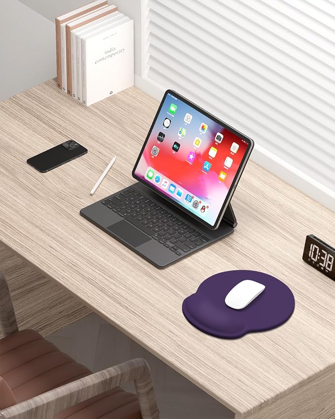 Auhoahsil Mouse Pad, Ergonomic Mouse Pad with Wrist Rest, Pain Relief Computer Gel Mouse Pad Wrist Support for Laptop, Mousepad with Non-Slip PU Base, Mouse Pads for Desk, Dark Purple