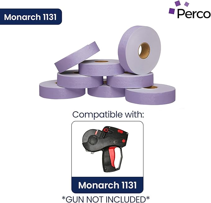 Perco Lavender Pricing Labels for Monarch 1131 Price Gun, 3 Sleeves - Pack of 24 Rolls - 60,000 Price Marking Labels with Ink Rolls Included