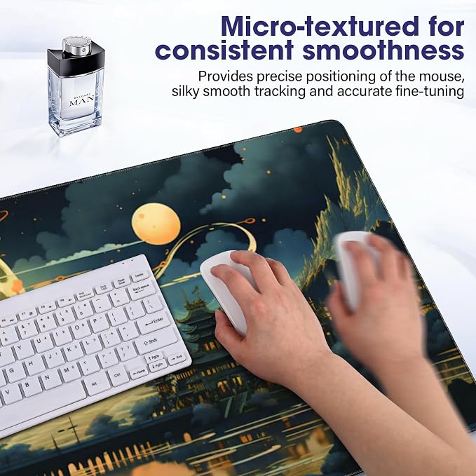 Large Extended Mouse Pad with Stitched Edges 35.4"x15.7" - Waterproof Desk Mat, Non-Slip Rubber Base for All-Desk Coverage, Perfect for Gaming Office Home, Moon