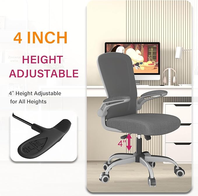 Ergonomic Office Chair w/Adjustable Lumbar, Flip Armrest, 135° Recline | Supports 300 lbs · Seat 19.48"–23.4" · Breathable mesh · 20–30 min assembly · 5-year warranty