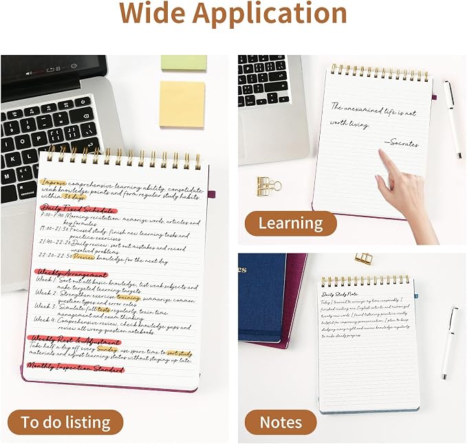 B5 Top Spiral Notebook, 192 Pages College Ruled Journal | 7.36" x 9.84" Fabric Hardcover Steno Pads, Elastic Band & Pen Holder 100GSM Thick Paper for School, Travel, Daily Writing