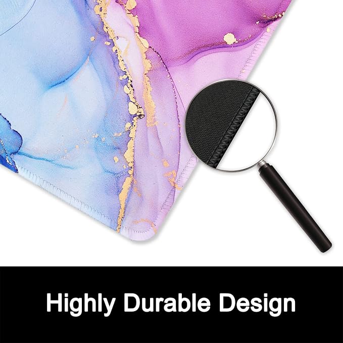 ITNRSIIET Mouse Pad with Stitched Edge Premium Textured Smooth Precise Operation Waterproof Washable Non-Slip Rubber Base Desktop Protection Mat, 10.2×8.3×0.12 inches, Blue Purple Marble Art