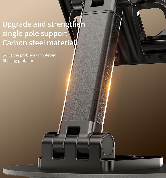 360° Rotating Cell Phone Stand for Desk (Black, K39B) | Adjustable & Foldable Phone Holder, Aluminum Desktop Phone Stand with Anti-Slip Base, Phone Holder for Desk