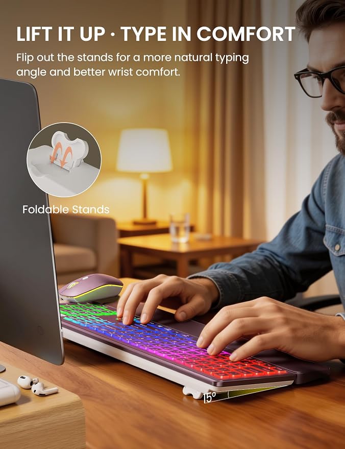 Wireless Keyboard and Mouse Combo, RGB Backlit, Rechargeable & Light Up Letters, Full-Size, Soft Typing, Sleep Mode, 2.4GHz Quiet Keyboard Set for Mac, Windows, Laptop, PC, Trueque KM42Pro | Light Up Letters, Full-Size, Soft Typing, Sleep Mode, 2.4GHz ...