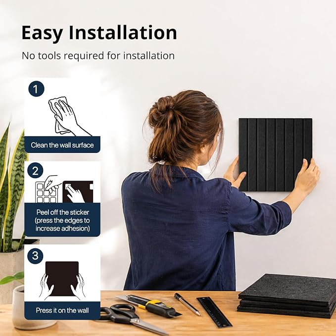 Felt Bulletin Board 48"×36" Cork Board with 60 Adhesive Tabs Black | 12 Pack Cork Boards for Office, Pin Boards For Walls, Use in Bedroom Home Classroom Decor