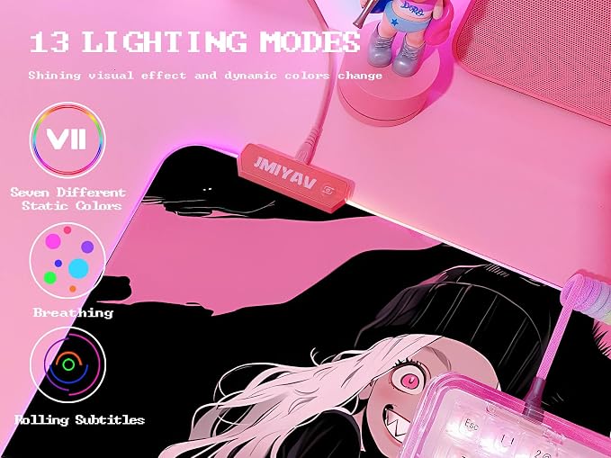 JMIYAV Pink RGB Gaming Mouse Pad 31.5x12 Inch PC XL Large Extended Glowing Led Light Up Desk Pad Non-Slip Rubber Base Computer Cute Mousepad Mat Desk Accessories Gaming Setup Dream Girl