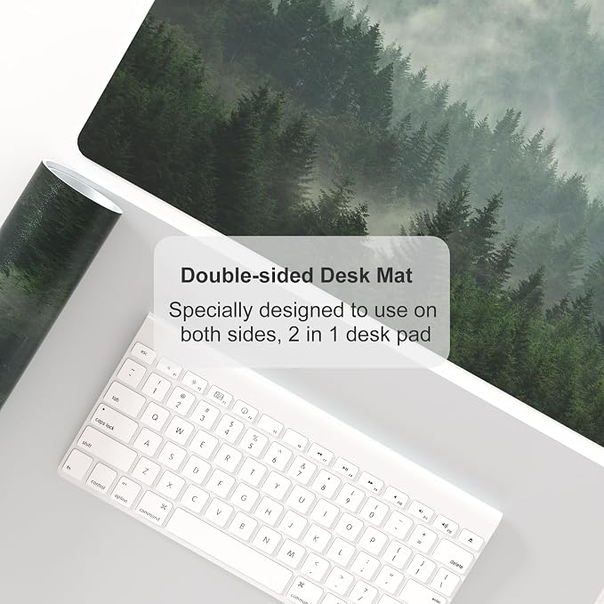 Colorful Star Large Mouse Pad, PU Leather Waterproof Desk Mat, Computer Gaming Mouse Pad, XXL Full Desk Mousepad Non Slip Desk Pad for School Office Home 23.6" x 13.8" - Foggy Forest Valley