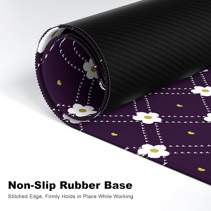 Desk Mat, Large Gaming Mouse Pad, 32" x 12", Cute Purple Argyle | Waterproof Desk Pad, Non-Slip Rubber Base, Desktop Mat with Stitched Edges, Desk Accessories for Office, Work, Home