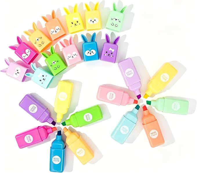 Rabbit Pastel Highlighters, 12 Soft Colors, Chisel Tip Markers | Cute No Bleed & Quick Dry Highlighters for School, Journals & Notes