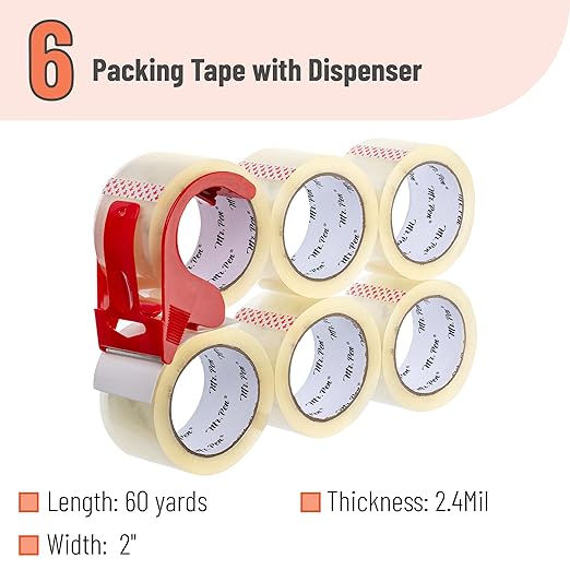 Mr. Pen- Packing Tapes, 2" Wide, 60 Yard, 6 Pack with 1 Dispenser Gun, 2.5 mil, Heavy Duty Packing Tape with Dispenser