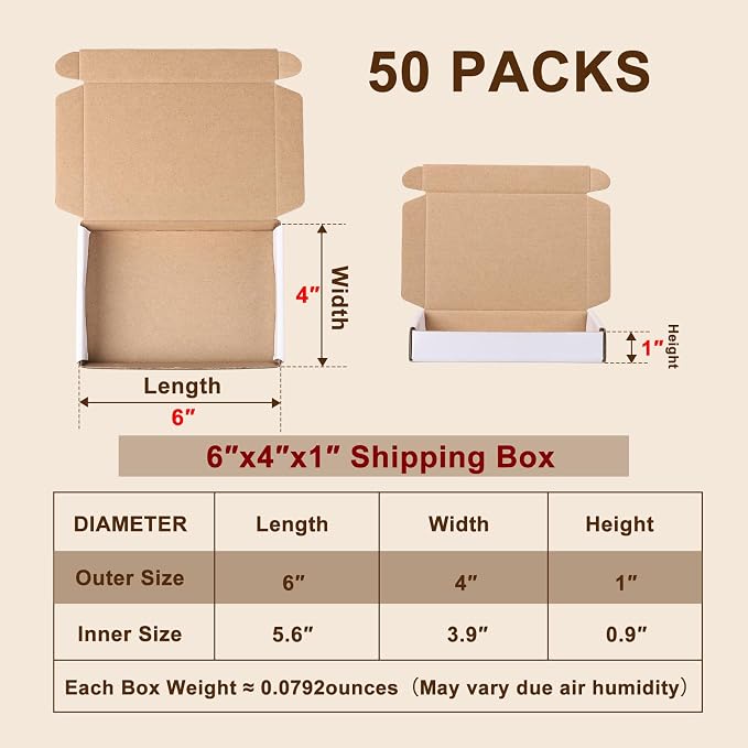 6x4x1 Inches Shipping Boxes Set of 50, White Corrugated Cardboard Boxes, Mailer Boxes for Small Business
