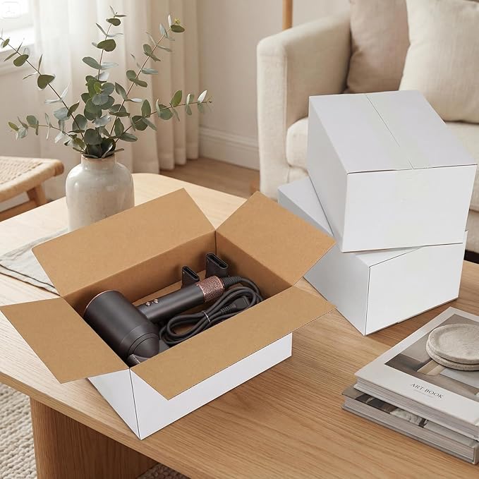HORLIMER 10x7x5 Shipping Boxes Set of 30, White Corrugated Cardboard Mailer Box for Packing Small Business