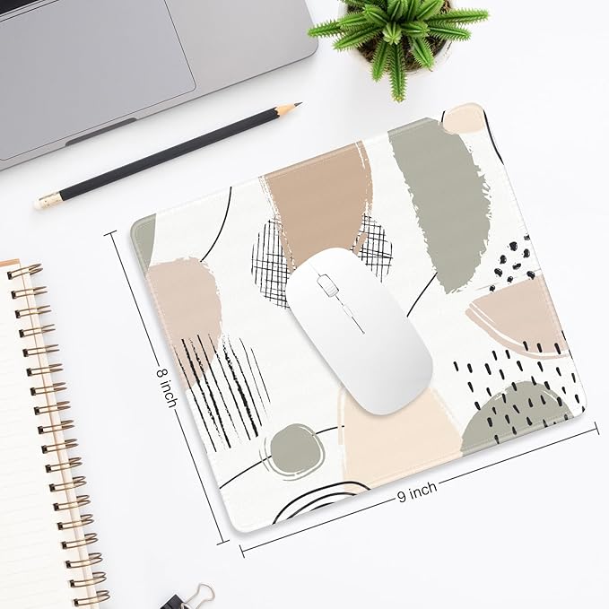 Mouse Pad, Minimalism Marble Style Computer Pad, Anti-Slip Rubber Mouse Mat with Stitched Edges for Gaming, Office, Laptop, PC, Women, 9" x 8" Thick 3 mm, Artistic Dots