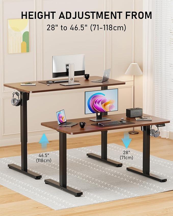 Standing Desk, Small Height Adjustable Electric Stand up Desk, 40" x 24" Sit Stand Computer Home Office Desk with Splice Board, Black Frame/Walnut Top