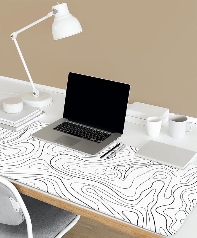 White Topographic Mouse Pad XXL - Extended Gaming Mousepad, Large Non-Slip Desk Mat for Keyboard and Mouse