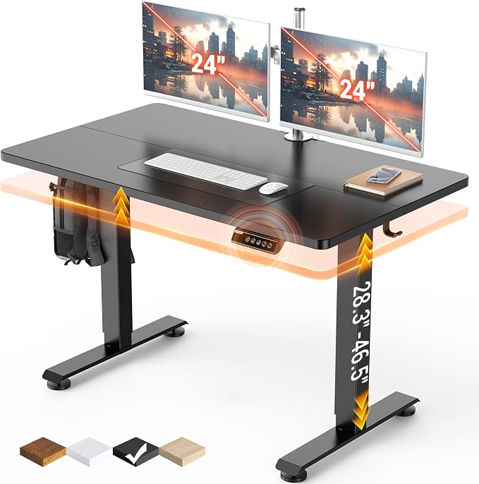Veken 47.2 Inch Large Electric Standing Desk, Gaming Table, Black | Height Adjustable Sit Stand Up Computer Tables for Home Office, Study , Writing, Suit students, employees and group work
